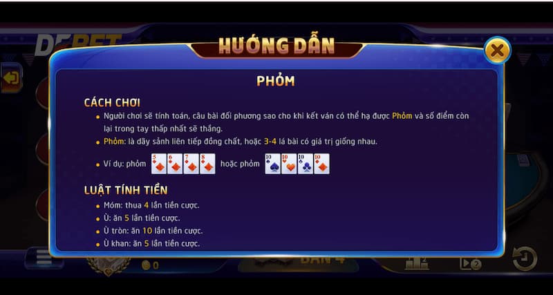 Chi tiết về luật lệ chuẩn trong game Game phỏm online Debet